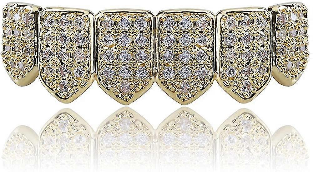 18k Gold Plated Macro Pave Cz Iced-Out Grillz With Extra Molding Bars Included