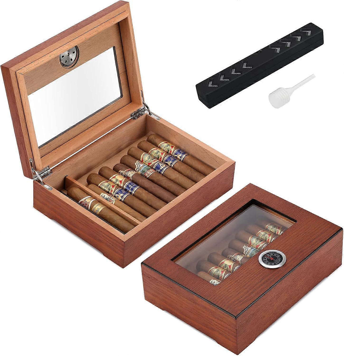 Humidor per sigari, scatola per sigari con tappo in vetro con umidificatore igrometrico e divisore