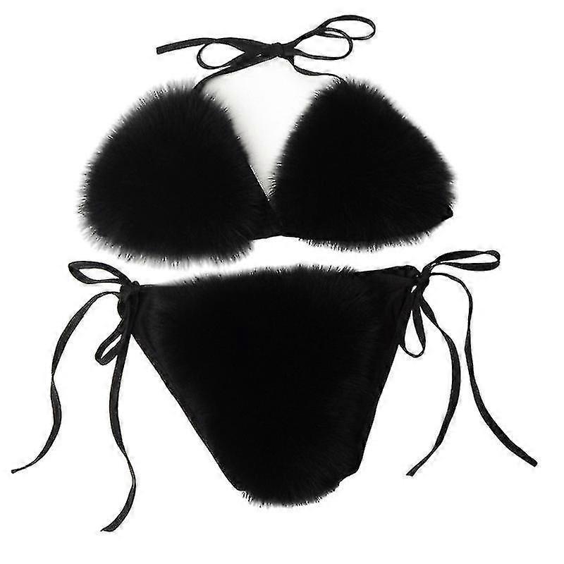Dámské Umělá kožešina Halter String Triangle Bikiny Soupravy Dvoudílné plavky