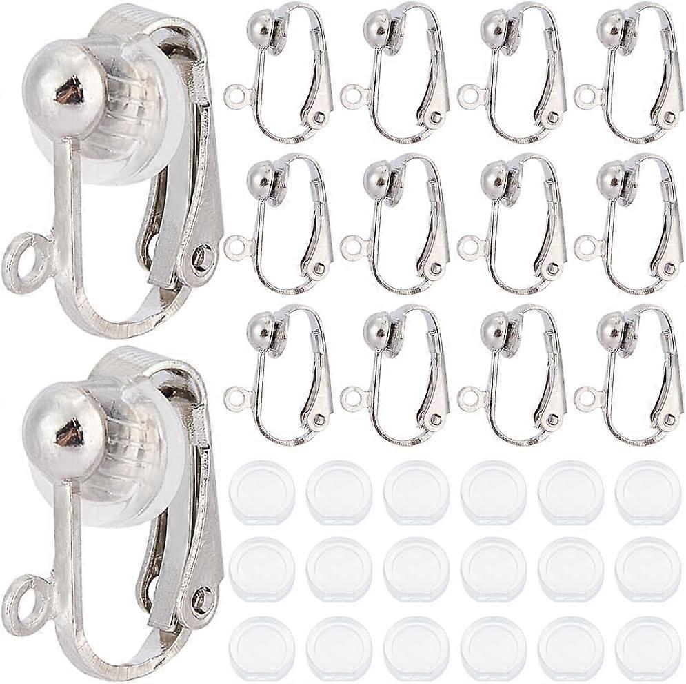 1 Box 36Pcs Earring Converter Clip Earring Findings Silver Brass Painless Earring Components with Plastic Pad and Loop Non Pierced Earring Clips for J