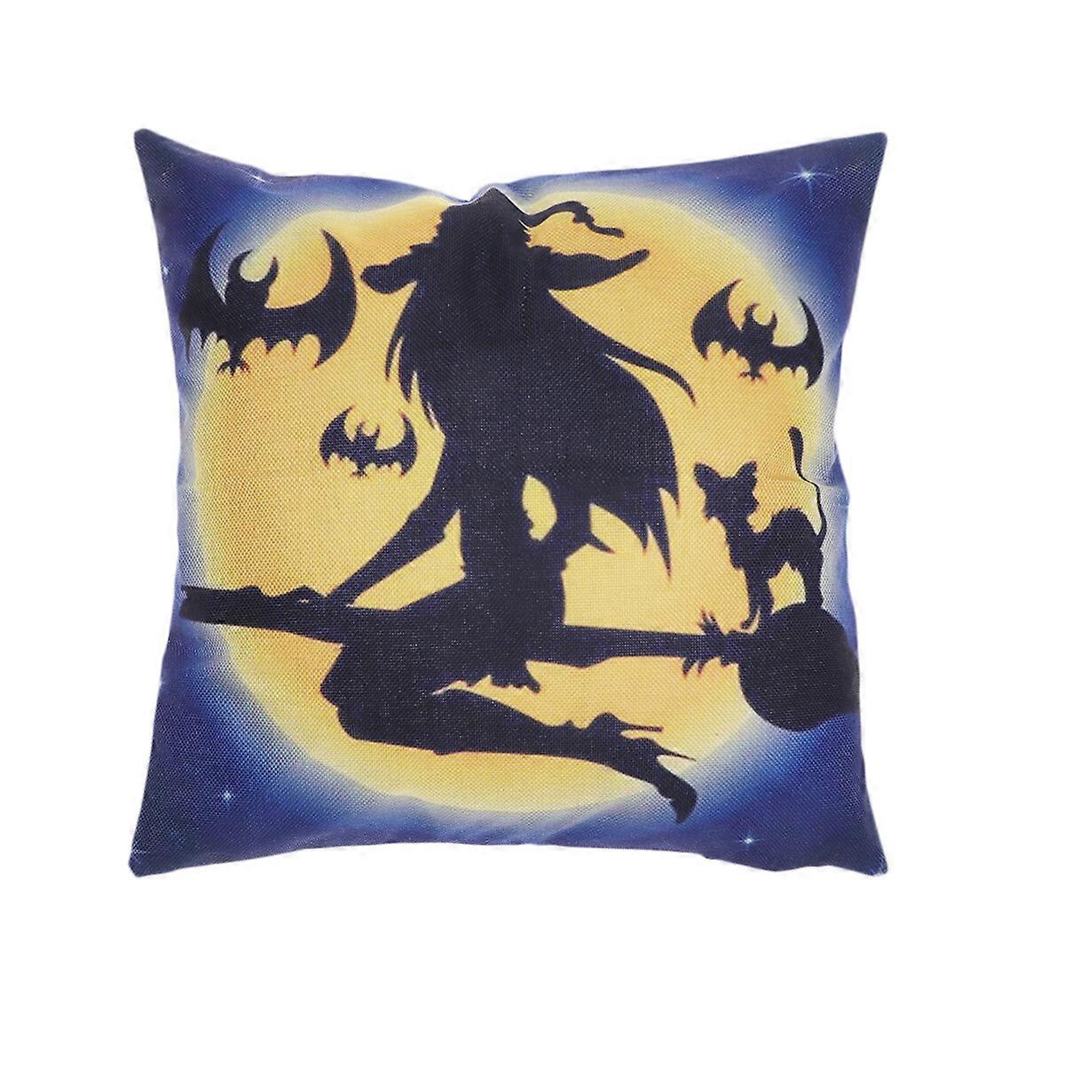 Linen Pillow Cover Halloween Throw Pillow Case Square Witch Pattern Cushion Cover for Sofa Car without Pillow Core