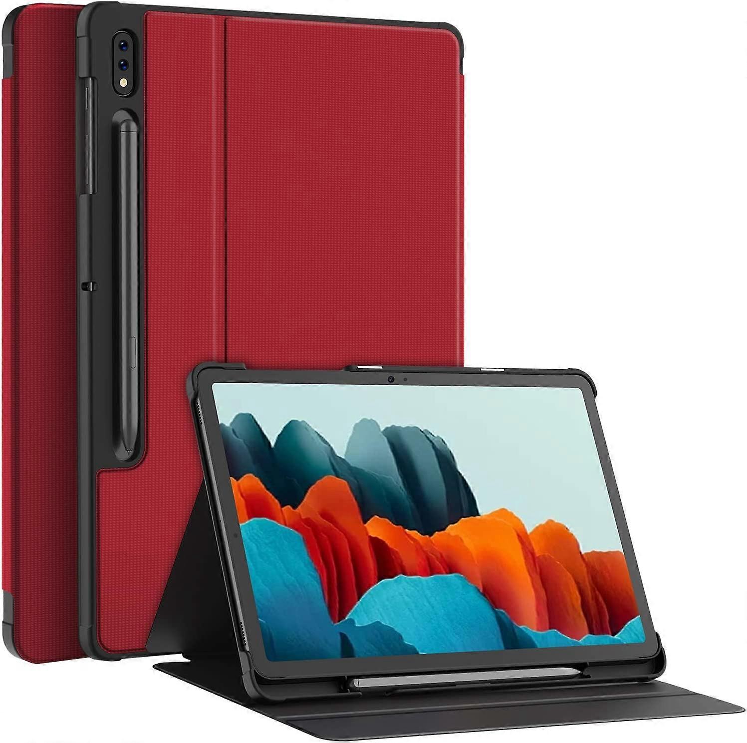 Case for Samsung Tab S8 2022 & S7 2032 -Premium Shock Proof Stand Folio Case -Red