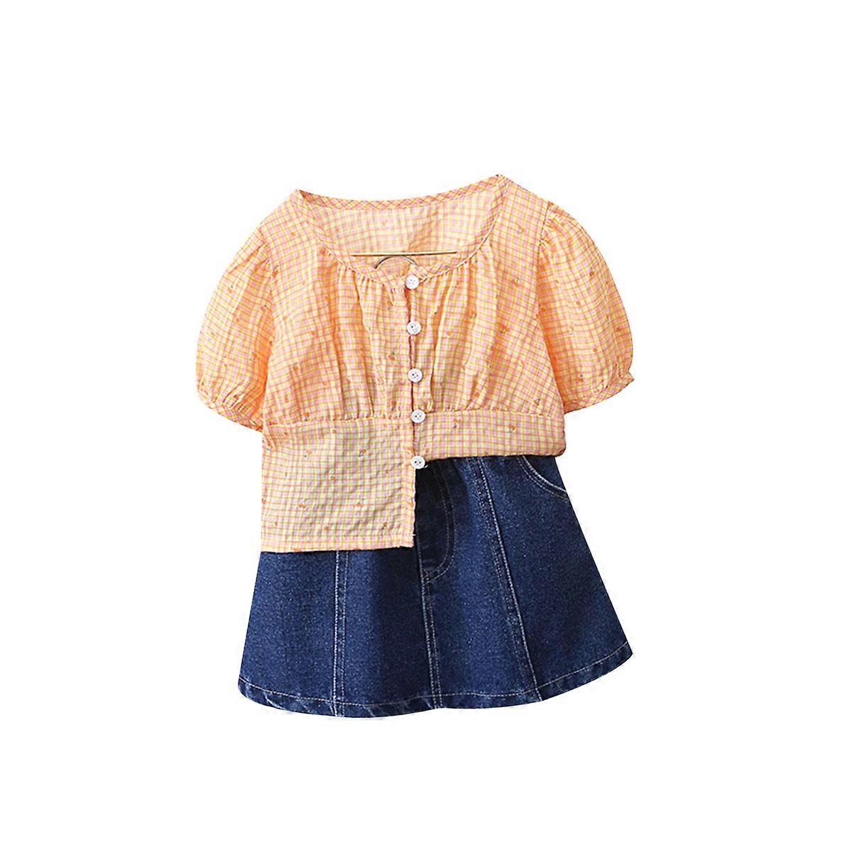Girl Two Piece Short Sleeve Top And High Waist Skirt Set