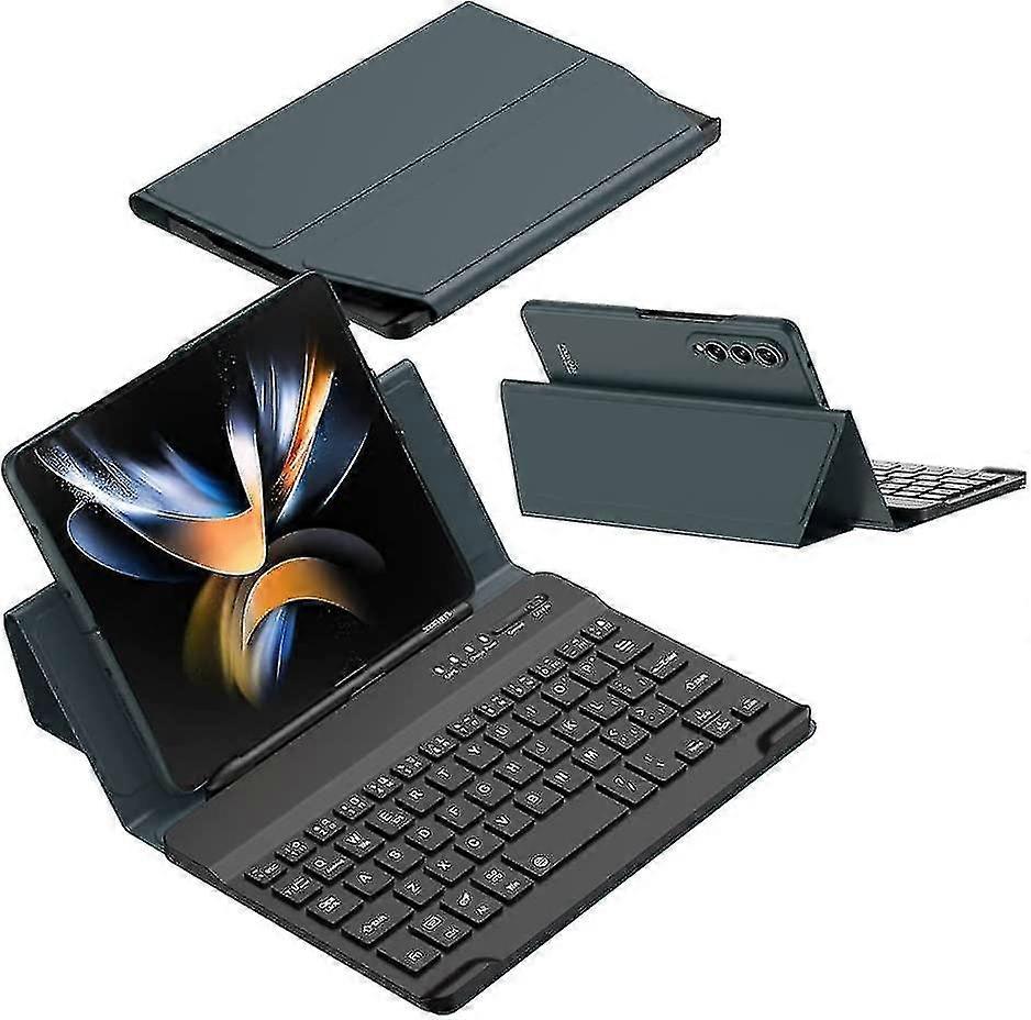 Wireless Bluetooth Keyboard For Samsung Galaxy Z Fold 4/3 With Foldable Kickstand Magnetic Leather Keyboard Cover