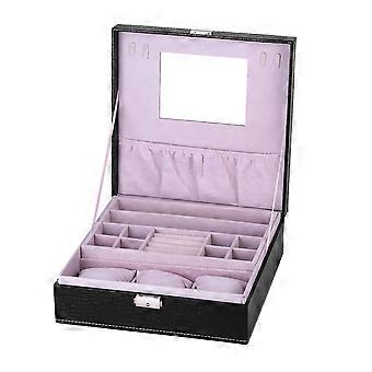 Lock Design Jewelry Watch Earrings Rings Necklaces Box Organizer Mirror Storage Case