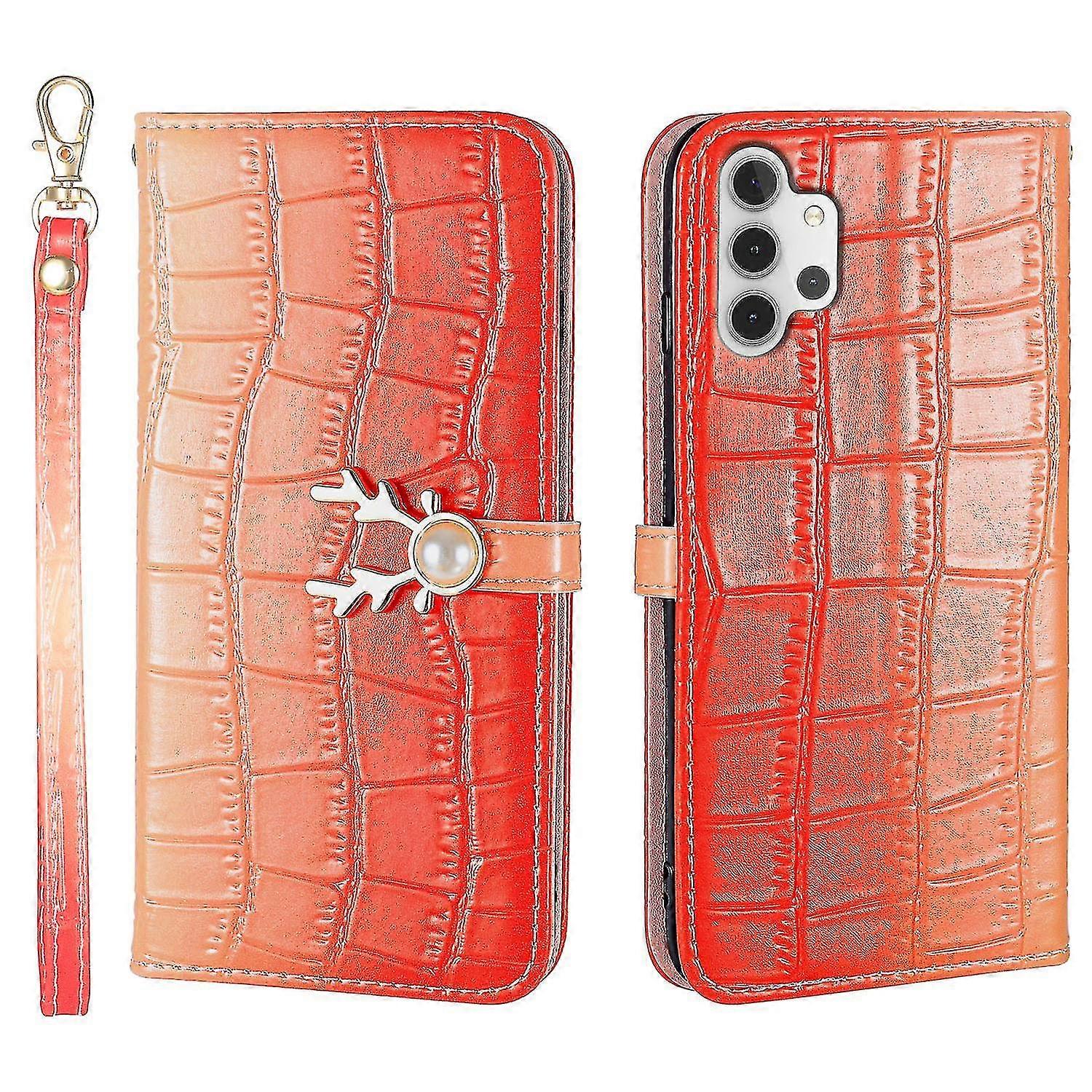 Elk Pattern Phone Case For Samsung Galaxy A32 5g With Card Holder, Lanyard, Pu Leather Material, Wallet Function, Corner Fall Protection