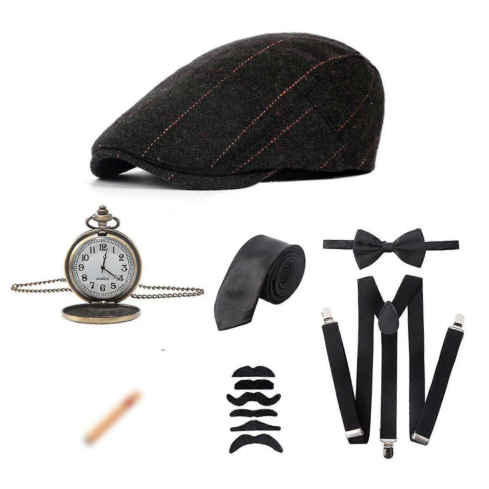 1920s Gatsby Style Mafia Outfit 1920s Gatsby Party Men's Dress Wool Beret  Suit 7-piece Set | Fruugo UK