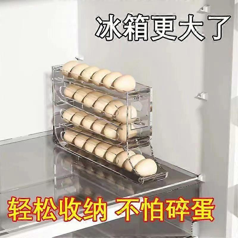 Egg Container Automatic Rolling Space Saving Long Durability Plastic Egg Holder for Refrigerator Fridge Clear Gray