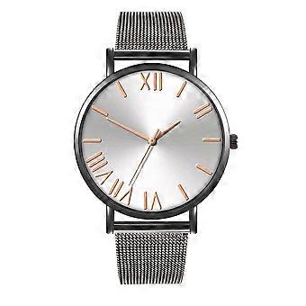 Moda Malha Cinto Strap Relógio de Quartzo Estilo Casual Casal Relógio de Pulso (Branco Preto)