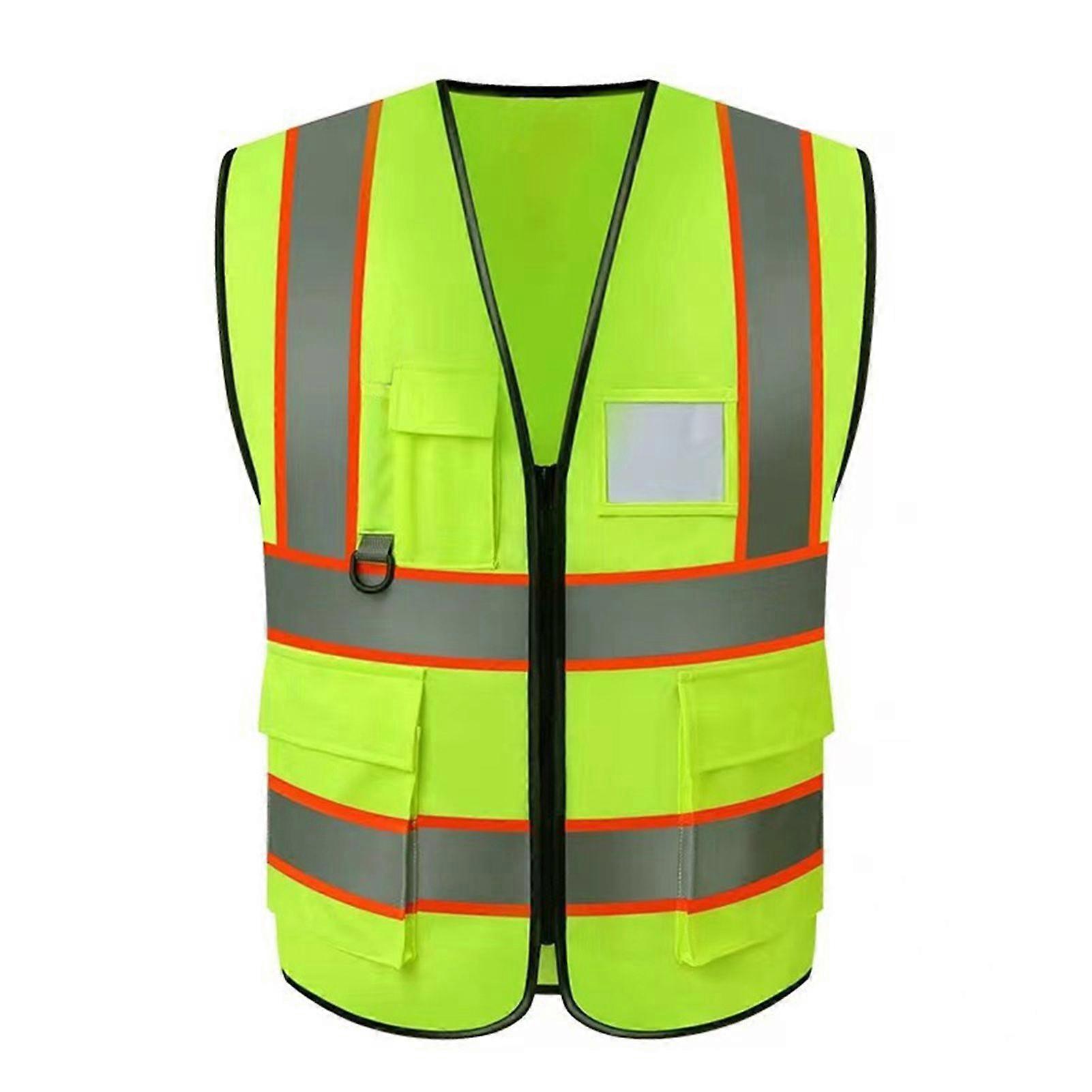Reflective Safety Vest with Pockets Zipper High Visibility Waistcoat for Construction Worker Motorcycle Running Riding Outdoor Activities
