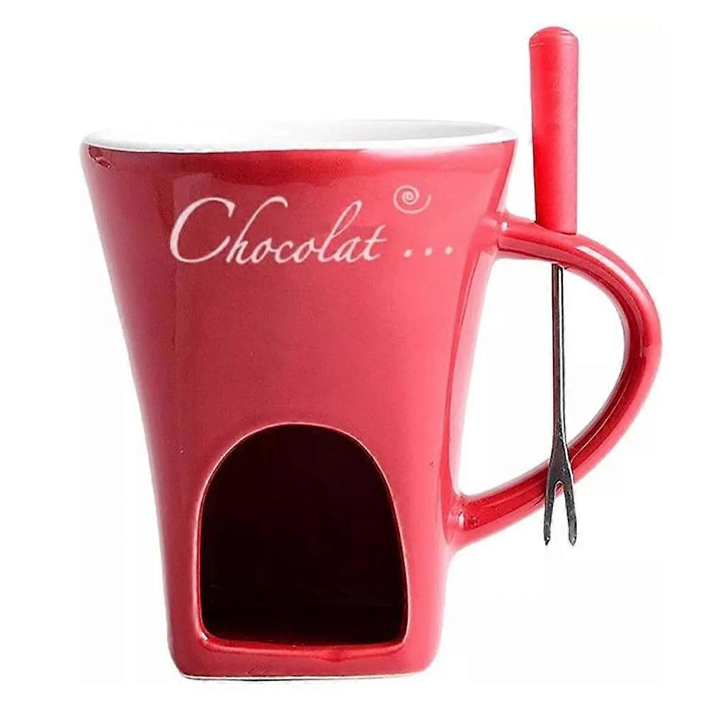 Chocolate Melting Mug, Fondue Cups , 130ml Ceramic Cheese Mug with Fork