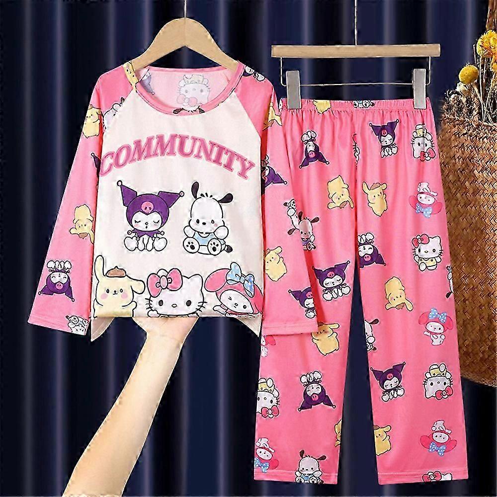 4-12 år Flickor Sanrio Kawaii Tecknad Tryckt Pyjamas Pjs Set Långärmade Toppar Byxor Nattkläder Loungewear