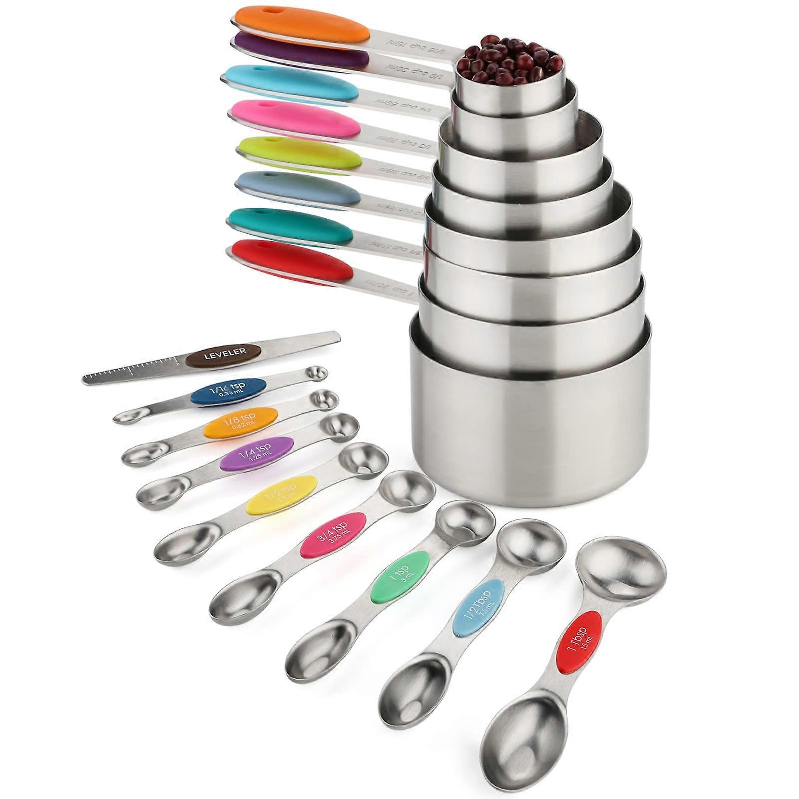 9 Piece Stackable Magnetic Measuring Set for Dry and Liquid Ingredients, Durable Plastic, Easy to Store, Color-Coded Design