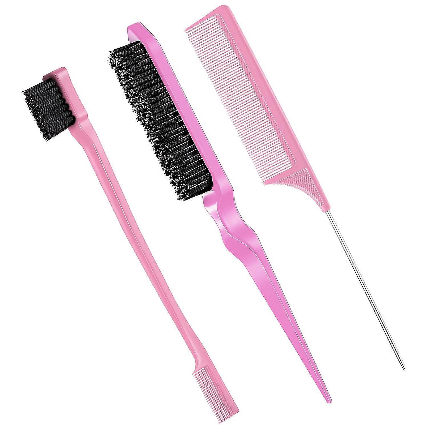 3 Pcs Hair Brush Set, Edge Control, Teasing Comb, and Rat Tail Comb