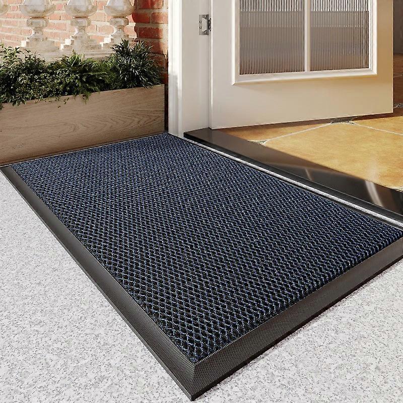 45x75cm Anti-Slip Entrance Door Mat Elastic Polyester Carpet for Entryway Floor Rug-Blue