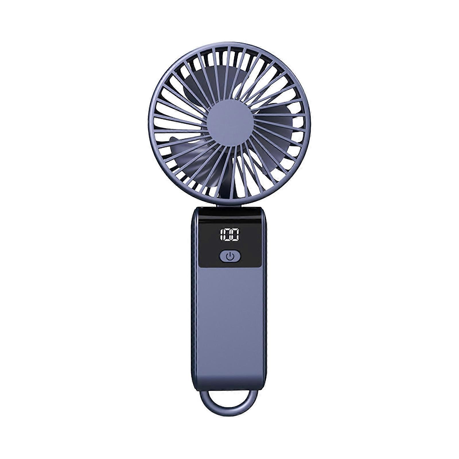 5 Speed Desktop Folding Small Fan USB Charging Portable Handheld Small Fan LED Digital Display Hanging Necks Fan Bring A Hanging Rope Outdoor