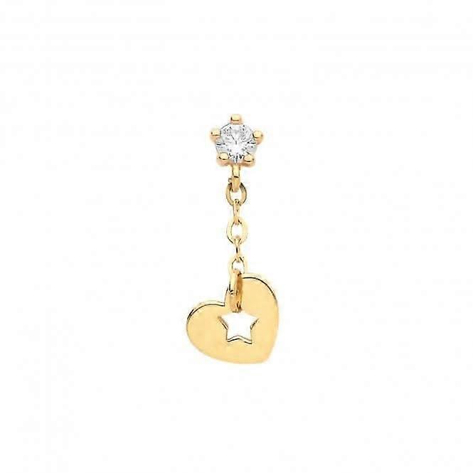 9ct Yellow Gold Zirconia Cartilage 6mm Post Stud With Drop Heart ES1923