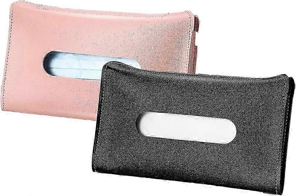 2 Pieces Hanging Leather Tissue Box Mask Case for Car Sun Visor and Folder