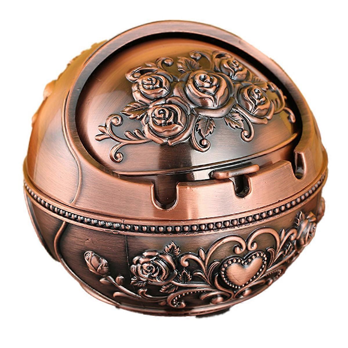 Vintage Windproof Ashtray with Lid - Retro Metal Ashtray for Indoor and Outdoor Use, Decorative