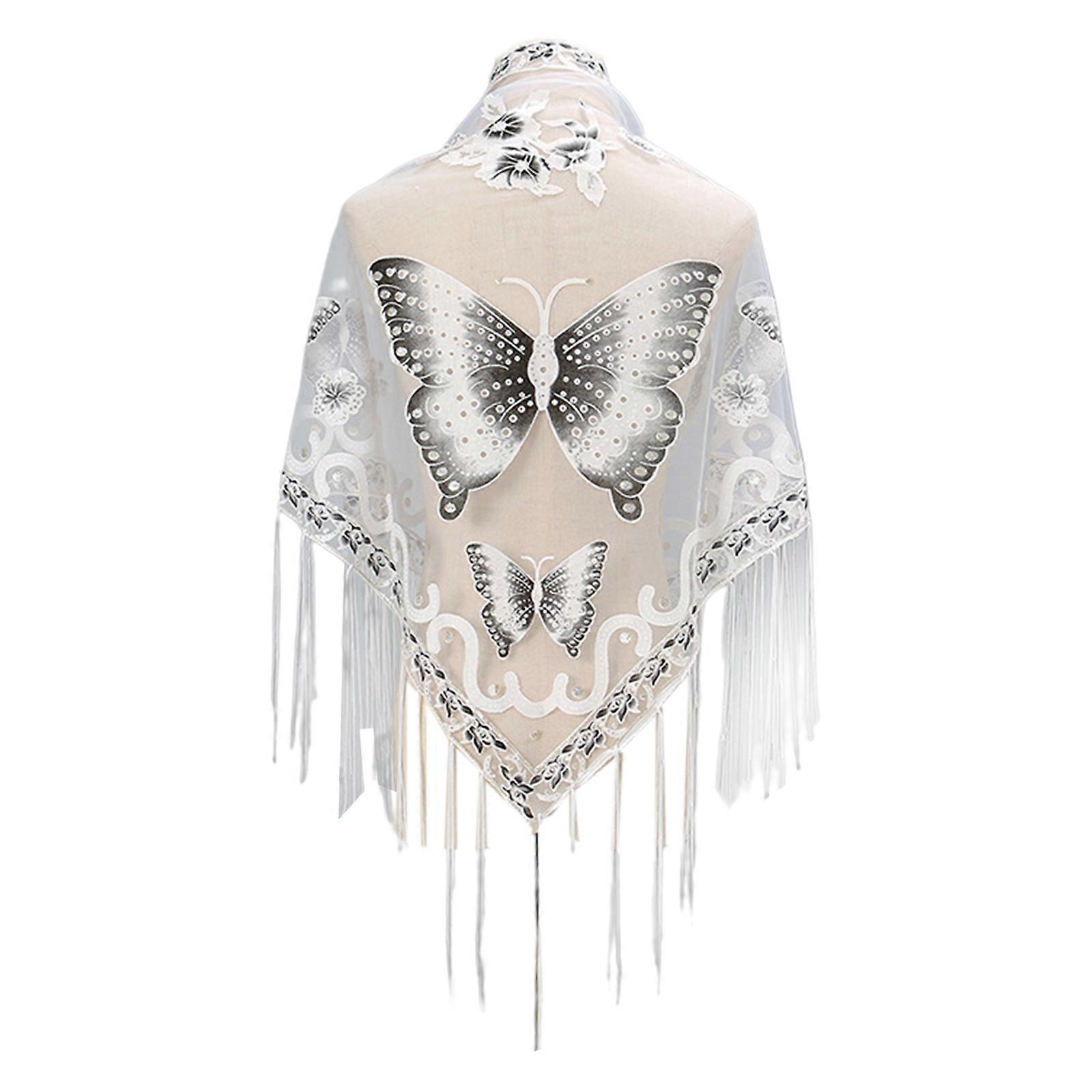 Lace Triangle Scarf Butterfly Embroidered Shawl Sheer Shawl With Fringe  Shawls And Wrap For Evening Dresses Fringe Wrap | Fruugo UK
