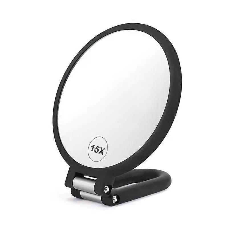 Magnifying Handheld Mirror Double Sided, 1 x 15x Magnification Hand Mirror, Travel Folding Stand Adjustable Dressing Table