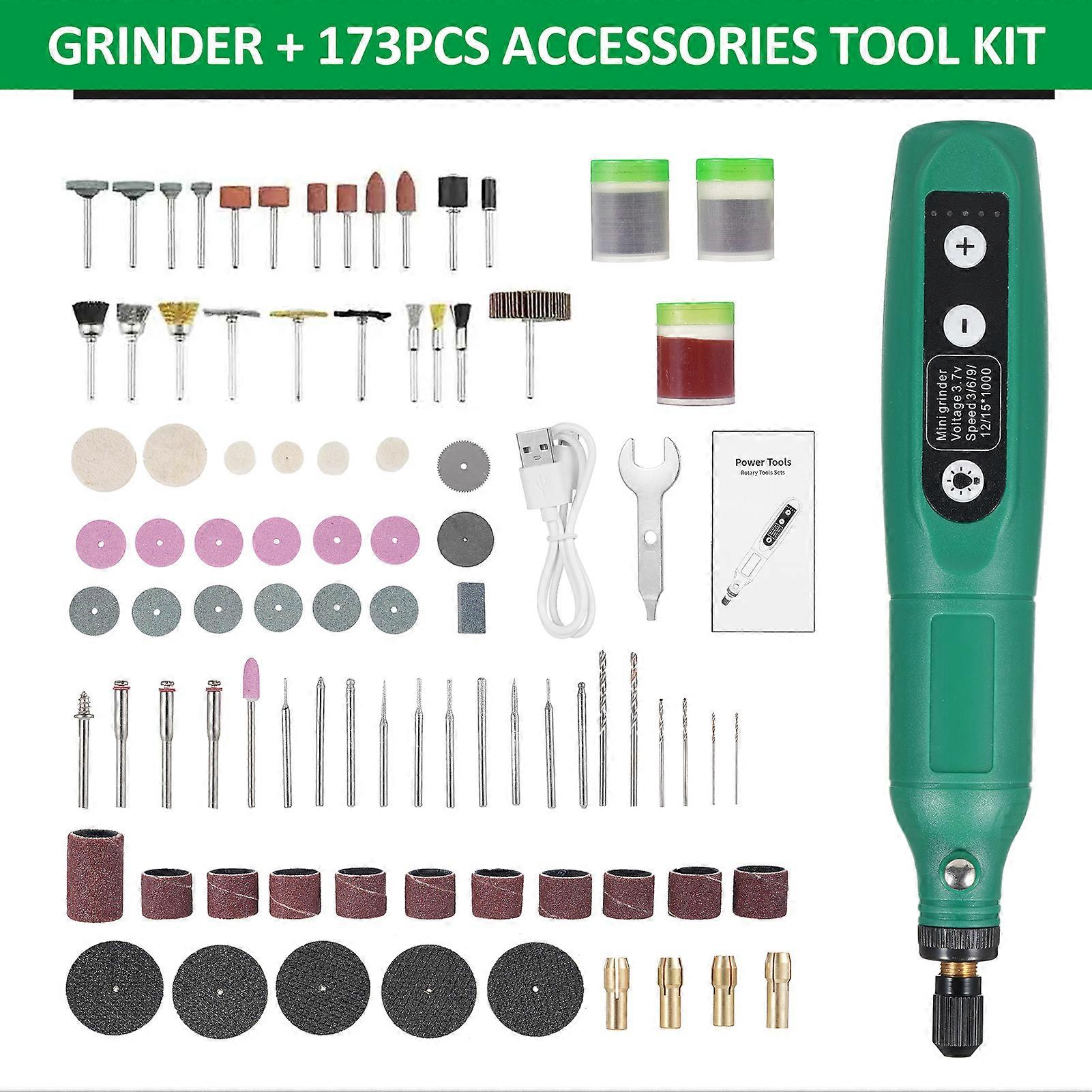 173Pcs Cordless Rotary Tool 3.7V Li-Ion Power 5 Variable Speed USB Charging Multi-Purpose for Light-Duty DIY Crafting Polishing Jade Pet Nail Sharpen