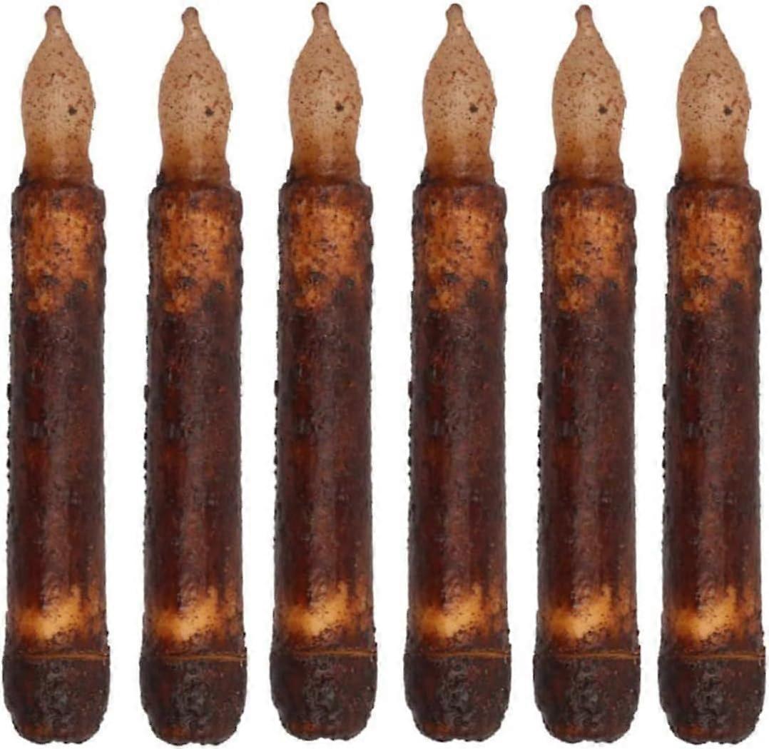 Battery Operated Flameless Candles Taper Primitive Real Wax Hand Dipped 6-Piece Set For Christmas