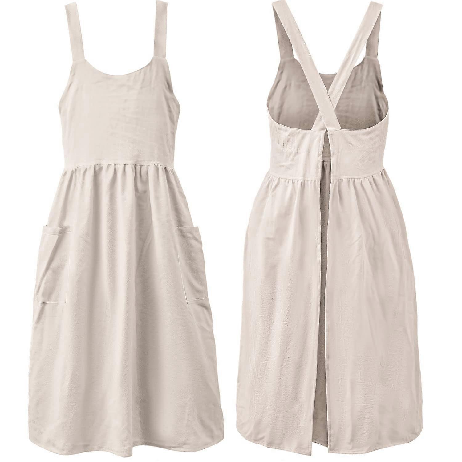 Cotton Linen Cross Back Apron With Pockets For Chef Gardening Pinafore Dress X Cross Halter Adjustable Straps