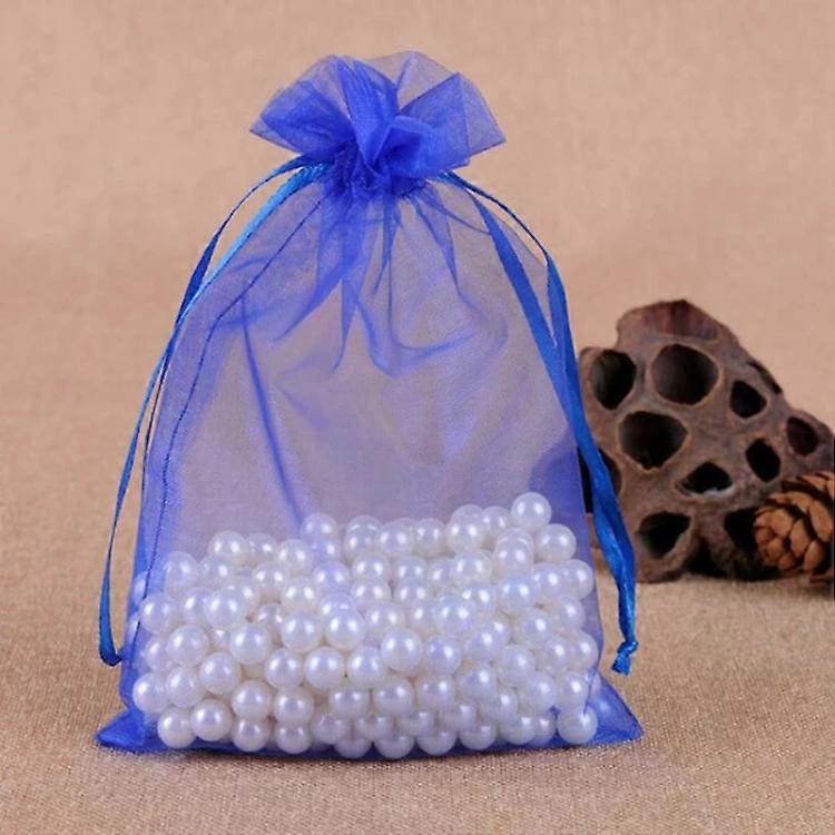 Organza Gift Bags-100 Pcs Sapphire Blue Drawable Pouches 20x30cm Sapphire Blue