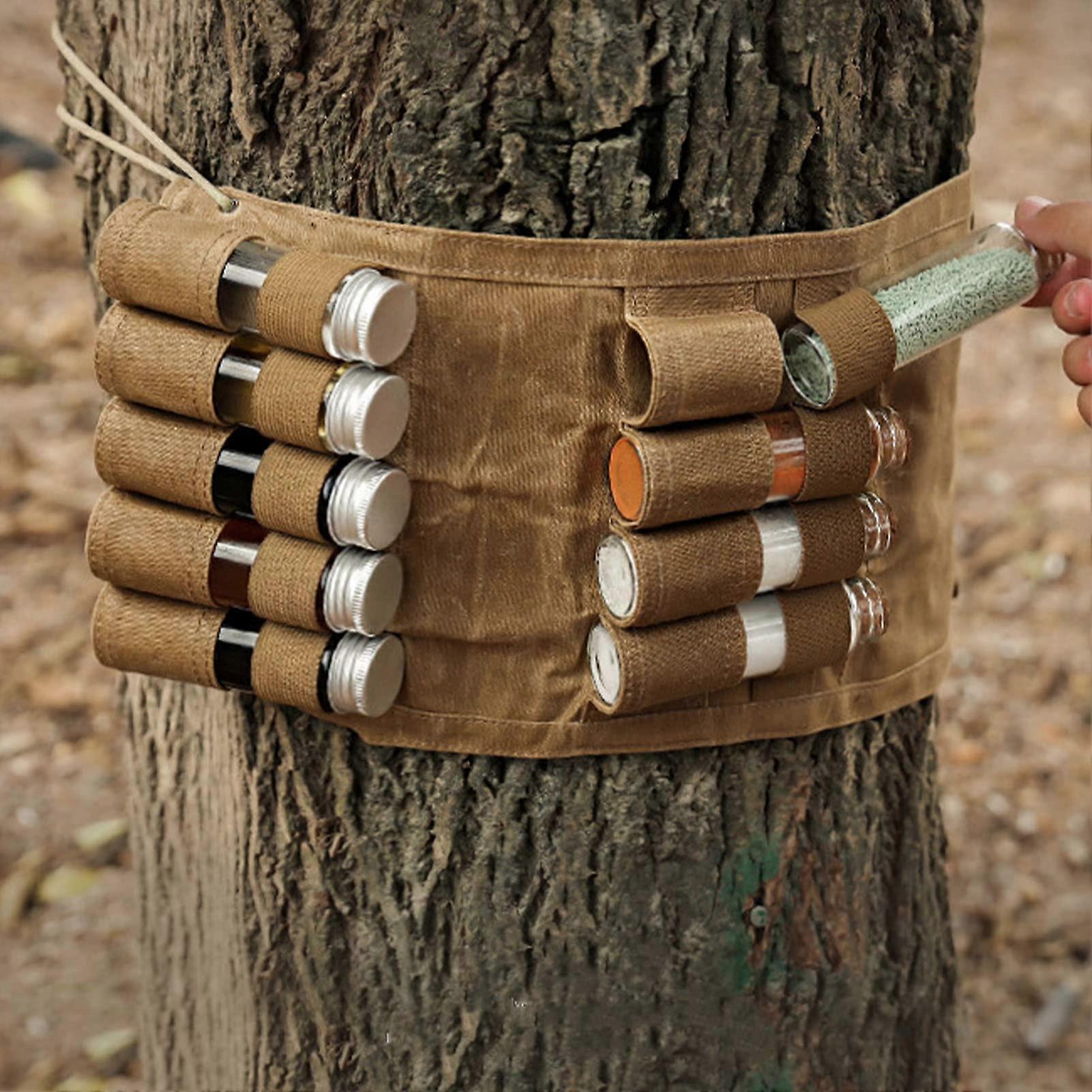Spice Bag with 9 Spice Jars Seasoning Bottle Holder Canvas Storage Seasoning Bag Organizer Mini Condiment Bottle Travel Condiment Set