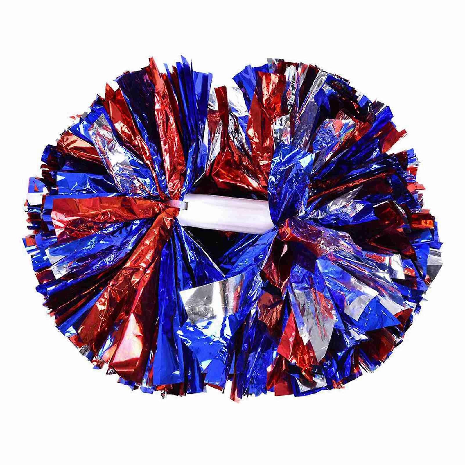 Cheerleading Pom Poms, Pom Poms Cheerleading Stuff Foil Plastic Metallic Cheerleader Pom Poms for Cheer Sport Kids Adults Team Spirit Cheering(蓝银红)