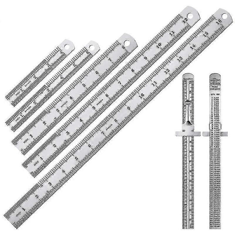 7pc Less Steel Ruler Set Pocket Ruler Tools