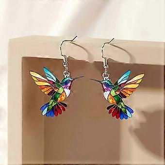Boucles D'oreilles Pendantes Colibri Avec Chaîne Fine - Élégance Naturelle En Acier Inoxydable Argenté