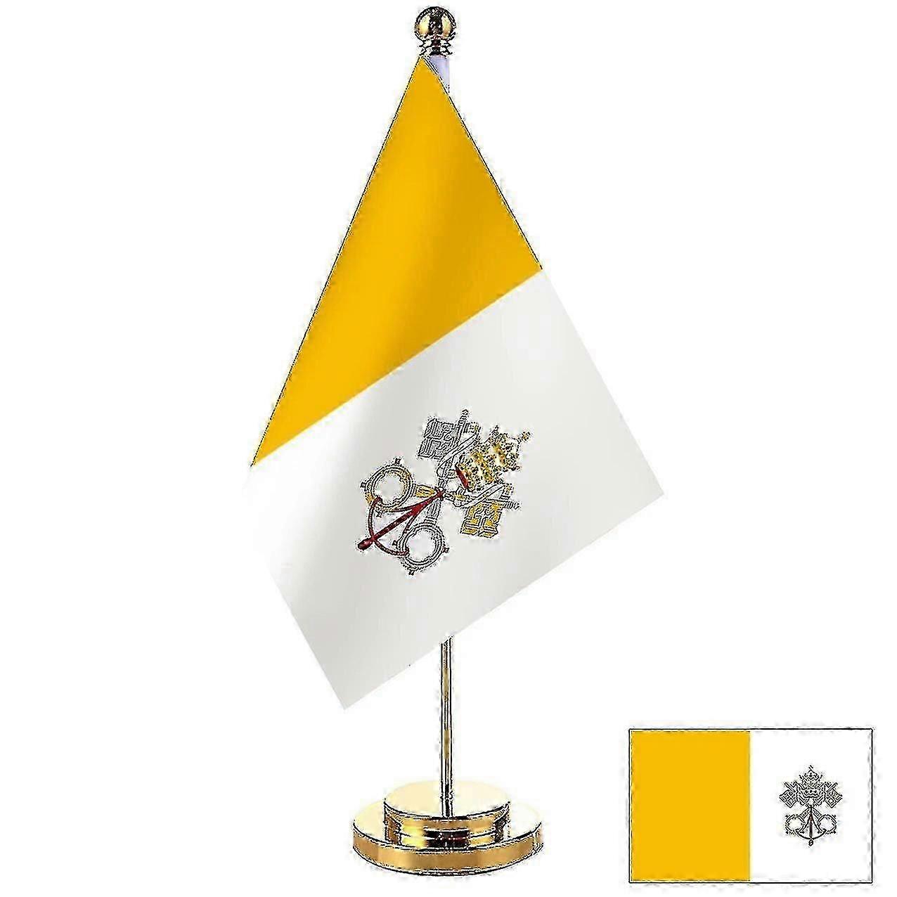 14x21cm Vatican Flag Set for Office Decor Table Stand