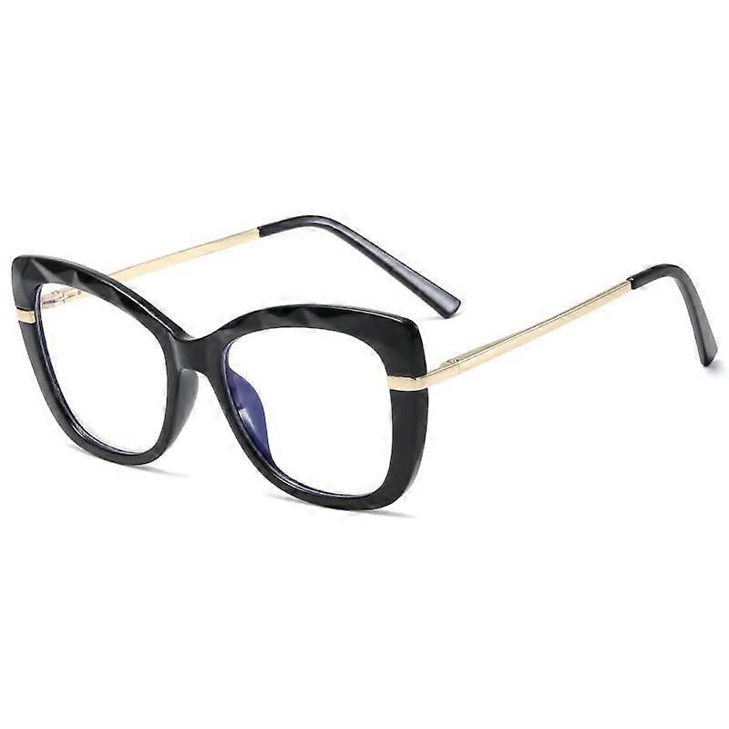 Anti Eye Strain CatEye Reading Glasses for Women, Large Retro Computer Readers, Black Color, Flat Mirror, 0.00 Size