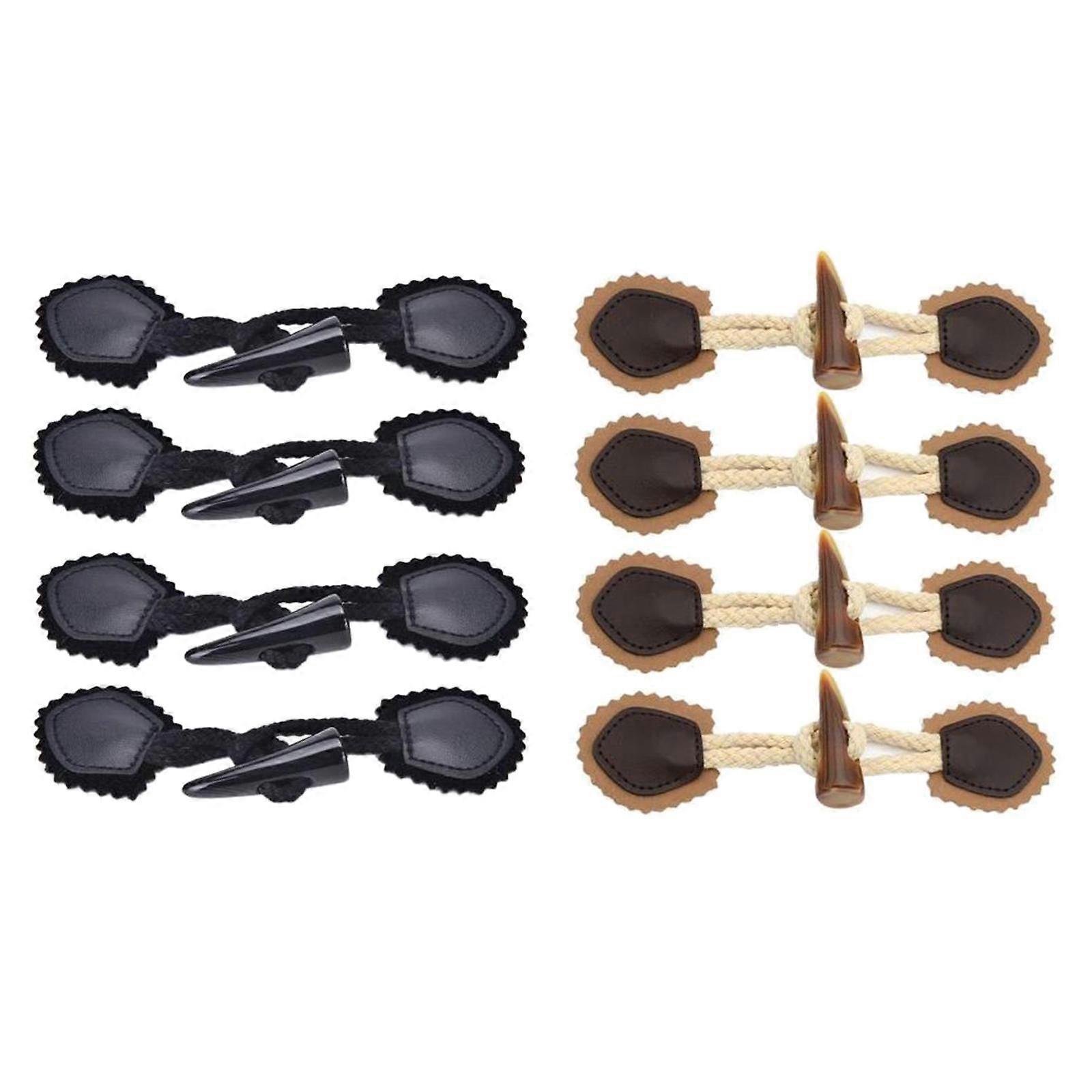 8 Set PU Leather Sew On Toggle Closure with Horn Button for Jackets, Coats, and