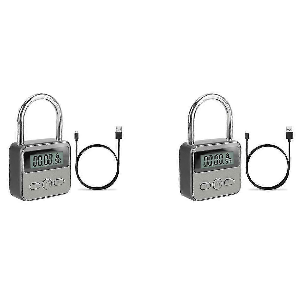 Smart Time Lock with LCD Display, USB Rechargeable Electronic Timer Padlock for Travel Security (2-Pack)