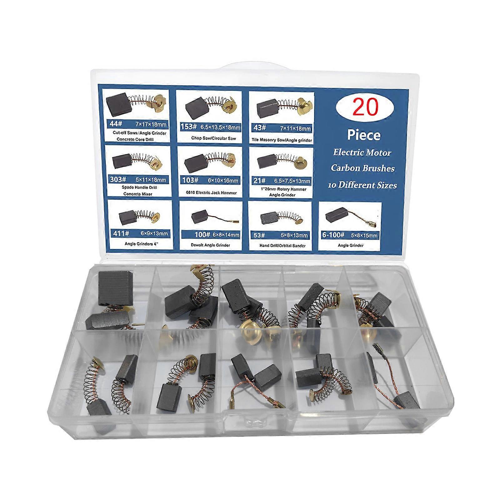 20pcs Electric Motor Brush Replacement 10 Varied Size High Temperature Resistant Carbon Brushes for Restoration Multicolor