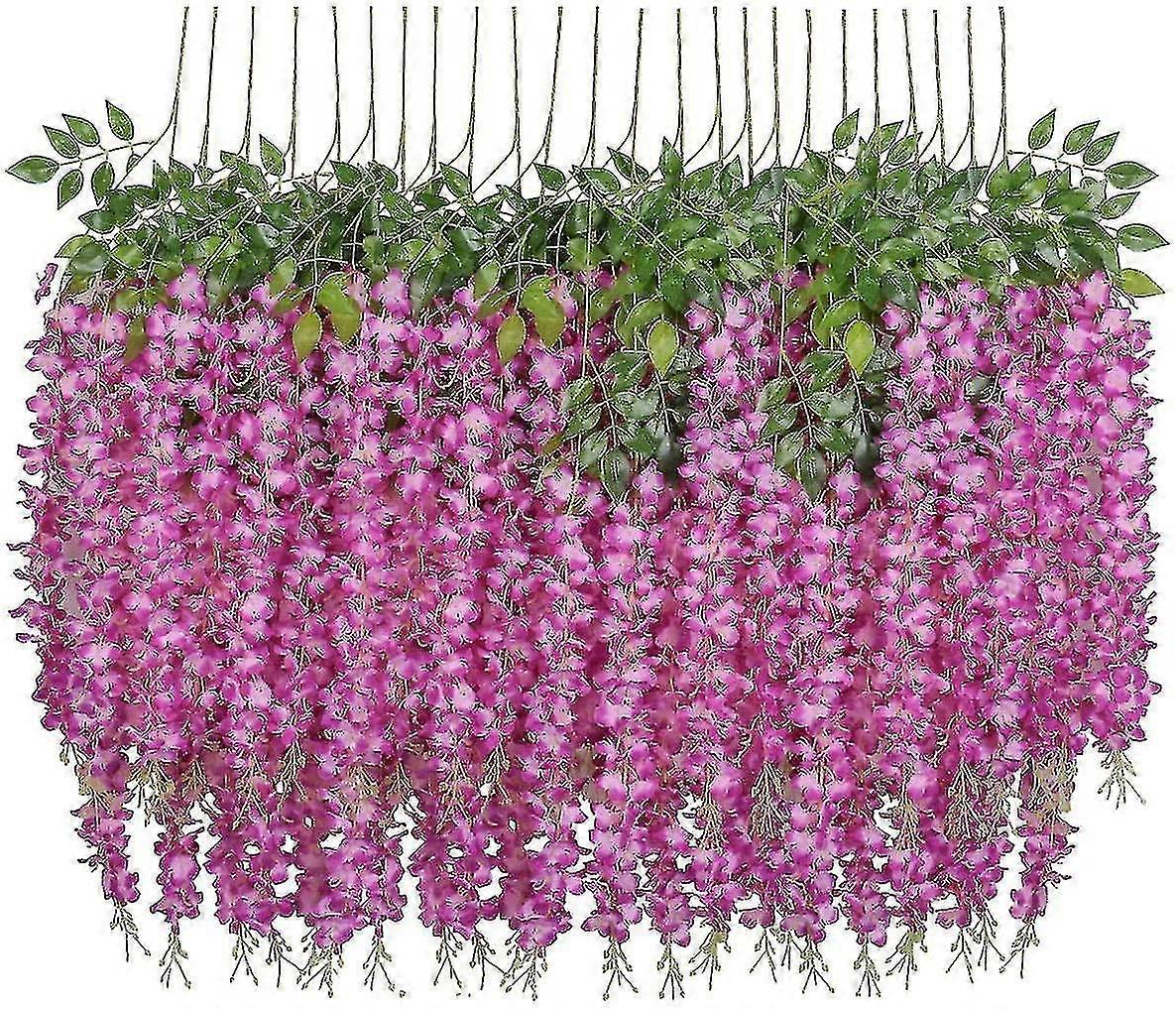 24 adet Yapay Wisteria Asılı İpek Çiçekler - Beyaz ve Fuşya Düğün Ev Dekorasyonu