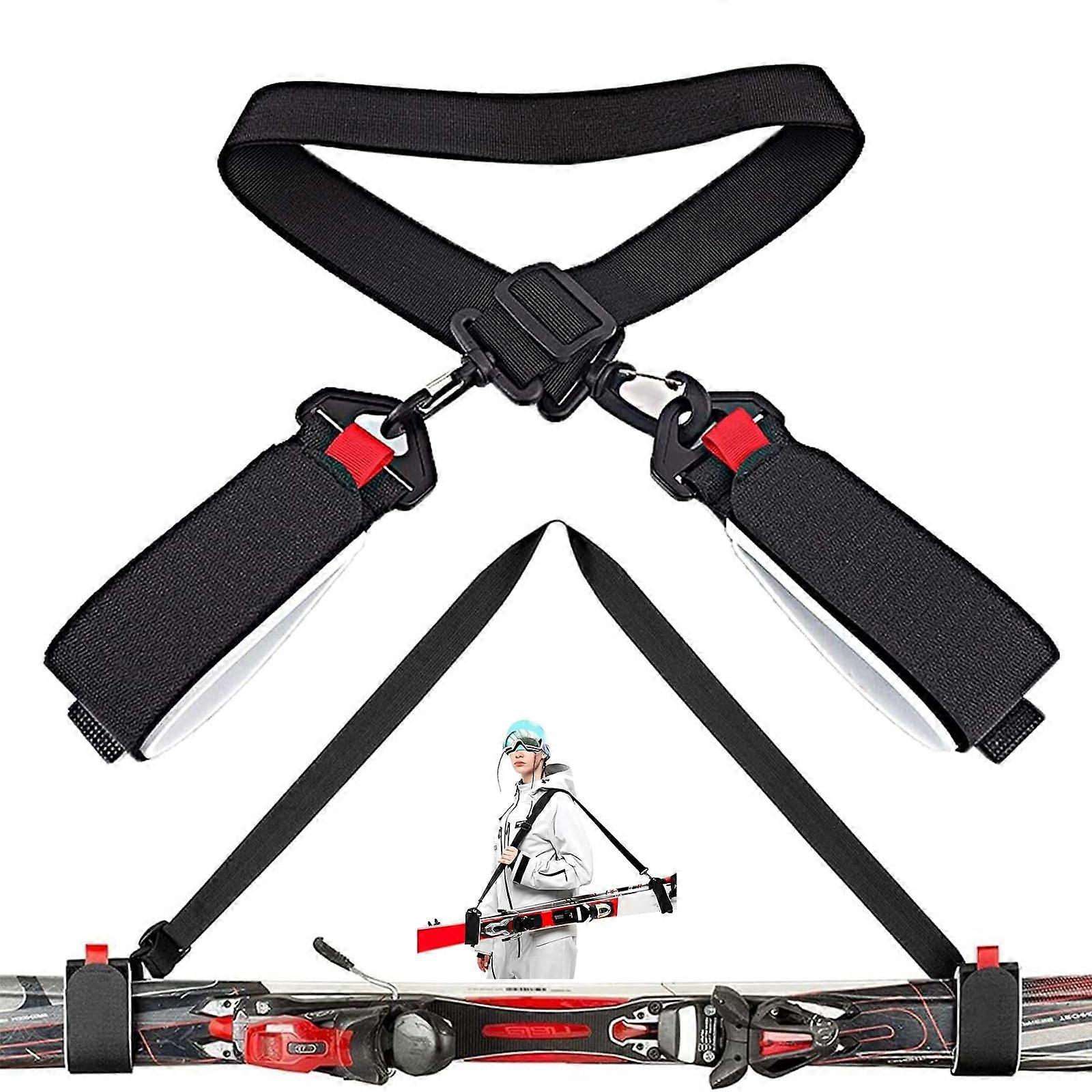 Ski Carrying Straps with Padded Holder, Non-Slip Portable Shoulder Strap for Ski Poles and Snowboards, Black