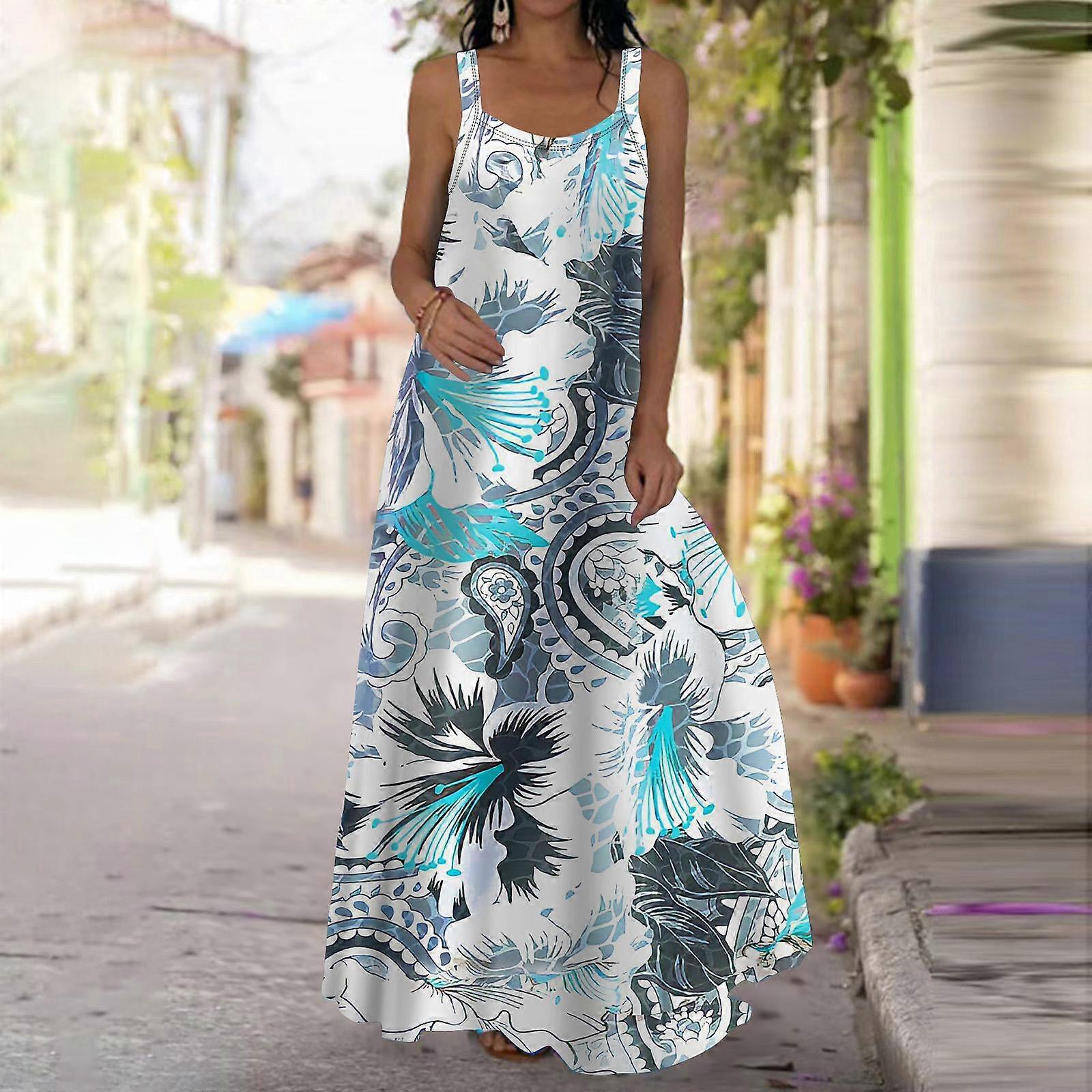 בגדי ריקוד נשים שמלת סליפ שמלת מקסי אדום תורן פרח הדפס שמלה אביב קיץ חופשת פנאי