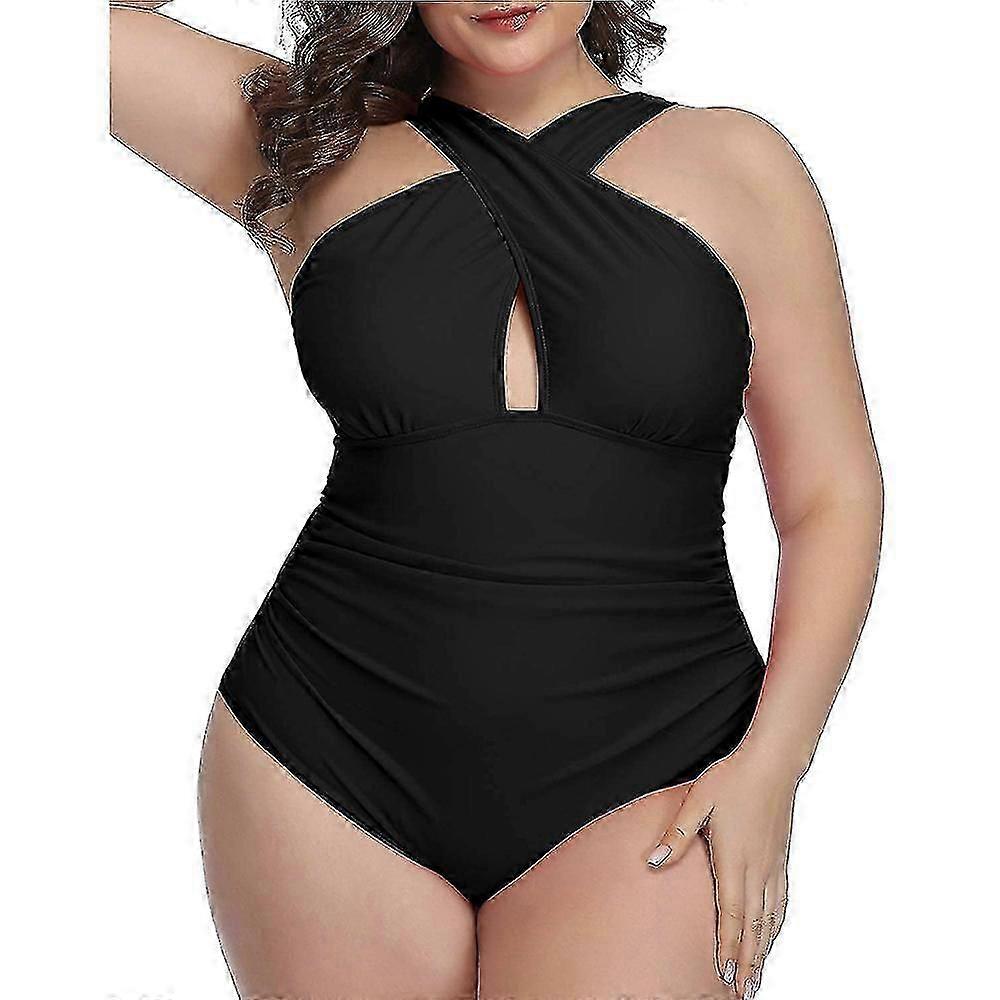 Womens Front Cross Plus Size One Piece Swimsuits Tummy Control