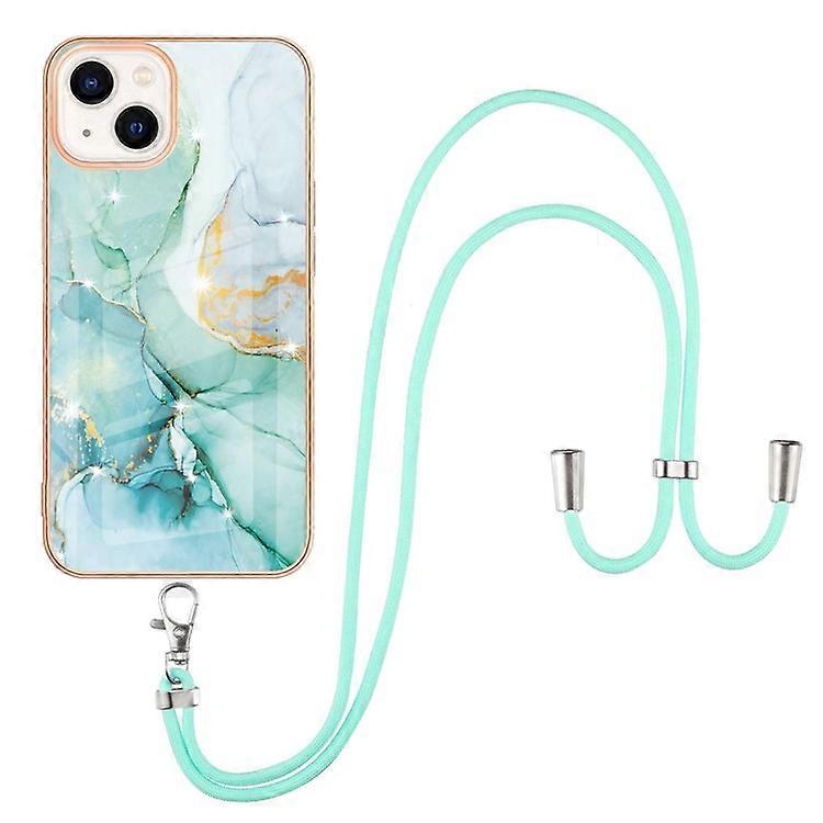 Drop Buffer IML IMD Marble Pattern Electroplating Frame TPU Phone Cover Case with Adjustable Lanyard Compatible For iPhone 13 6.1