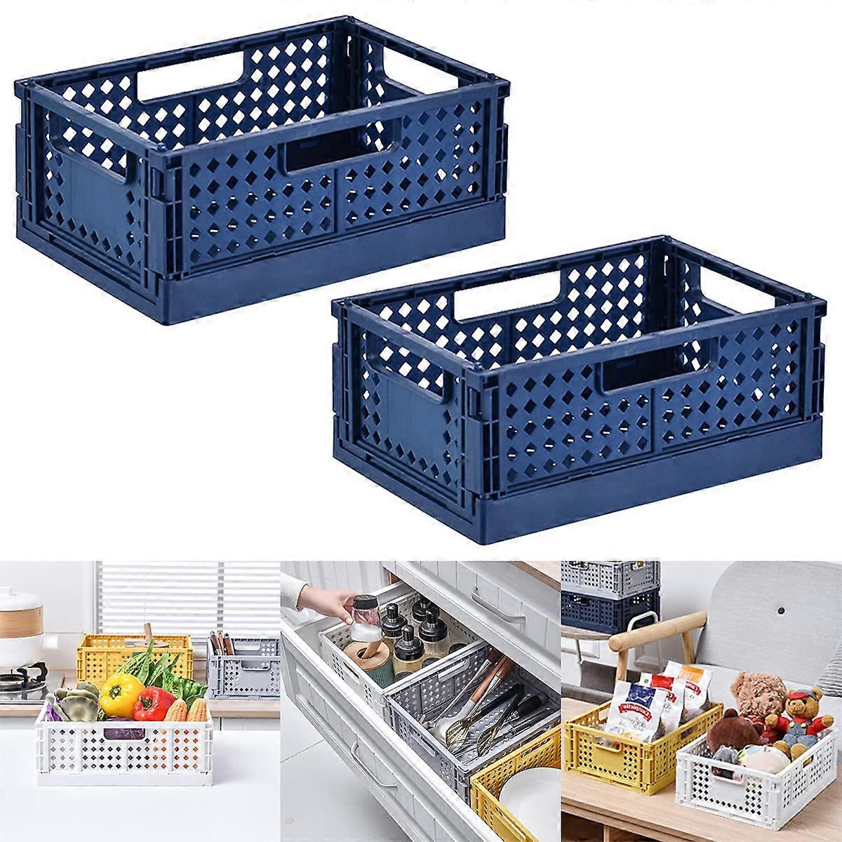 Foldable Plastic Storage Boxes Multifunctional Container Basket Kitchen (Blue)