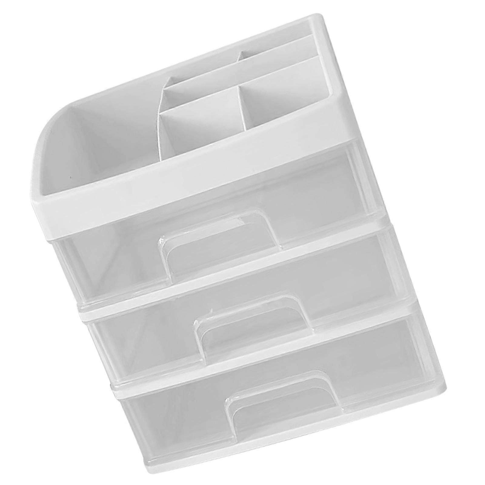 Desktop Storage Box with 3 Drawers Transparent Dustproof Space Saving Multi Layer Makeup Organizer Drawers