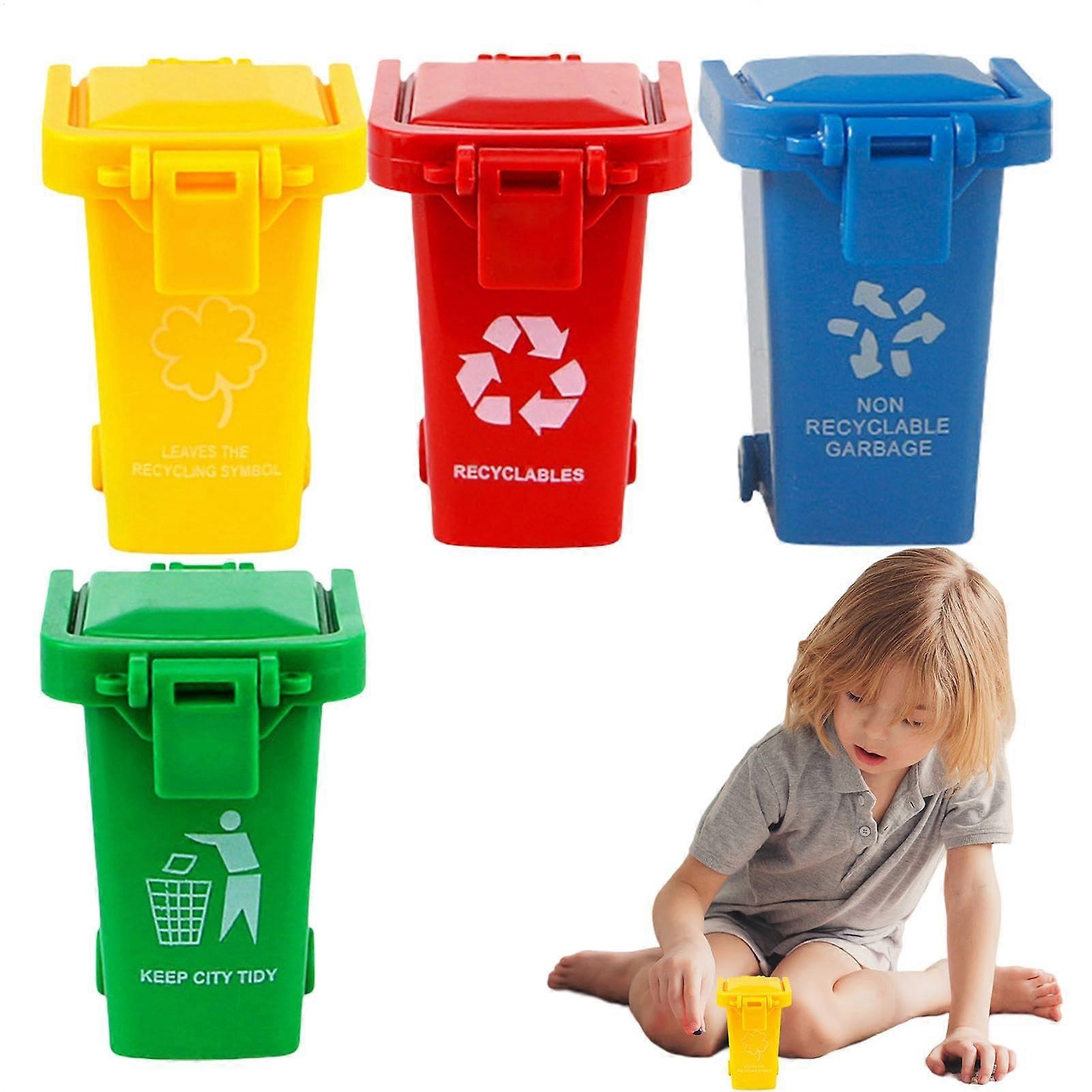 Tiny Desk Trash Can, Adjustable Mini Garbage Bin Toy, 4 Colors, Features Lid and Wheels for Toddlers