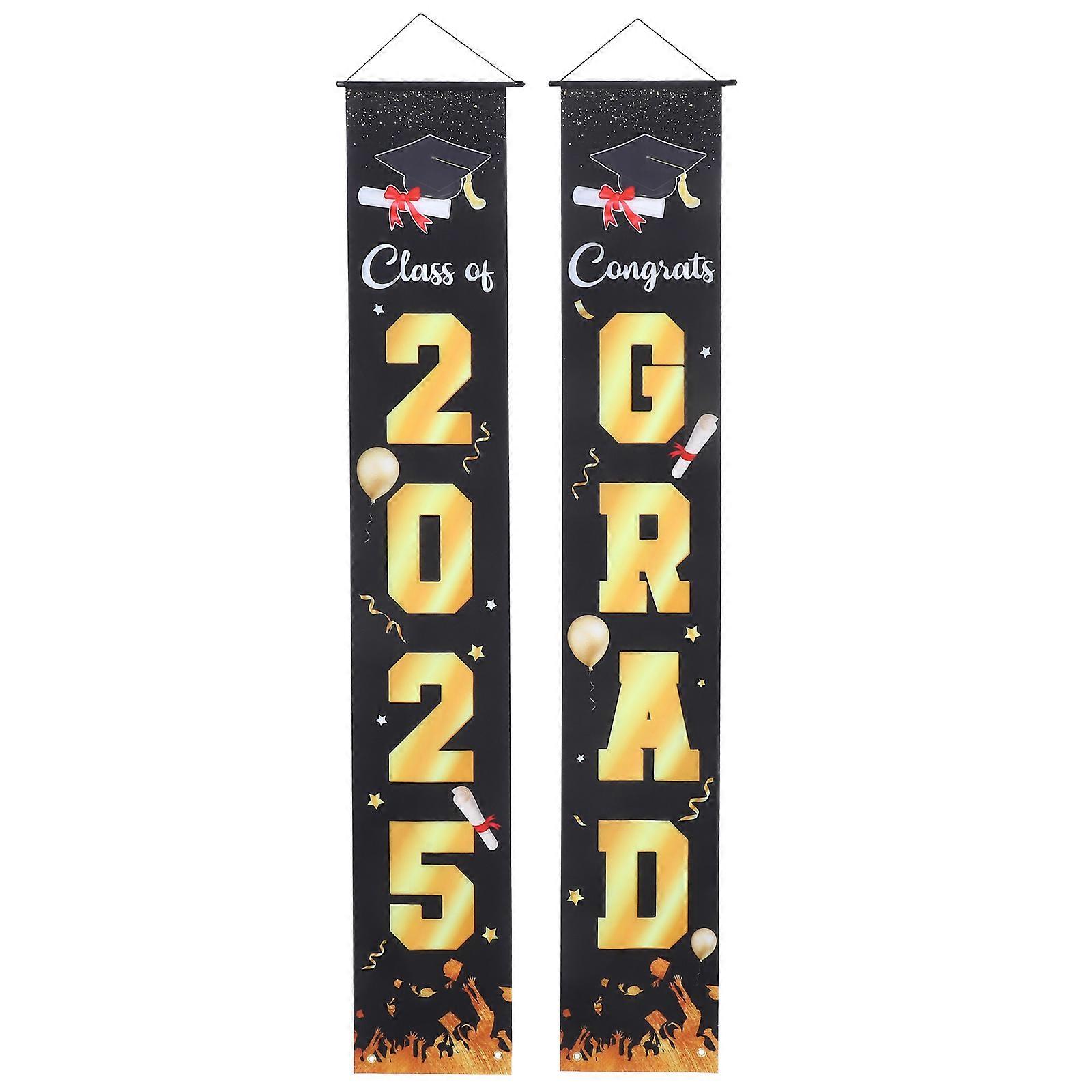 Congrats Grad Class of 2025 Porch Banner Tear-Resistant Polyester Fabric Graduation Decoration Outdoor Events 1 Pair