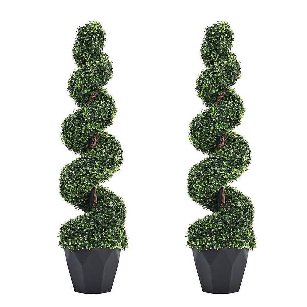 2 Pack Artificial Topiary Spiral Boxwood Tree Fake Plant