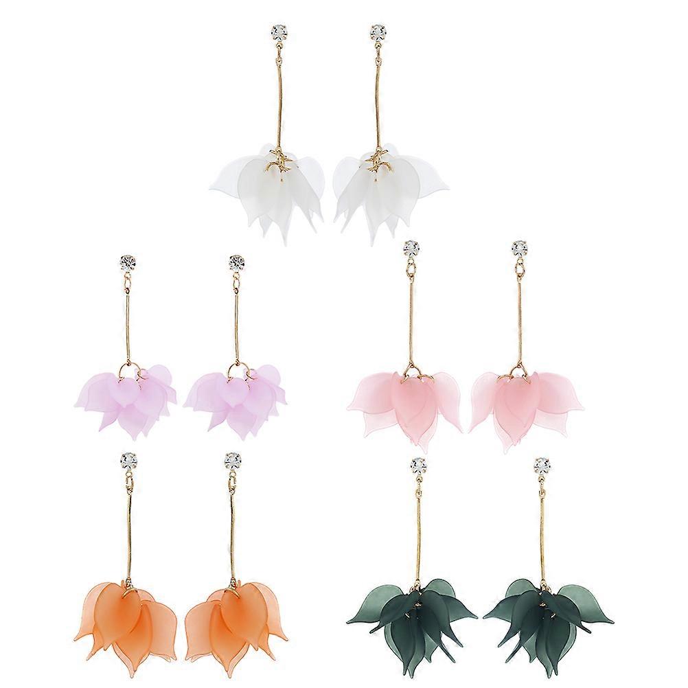 Spring Dangle Earrings Multi Layer Flower Petals Casual Use 5Pairs