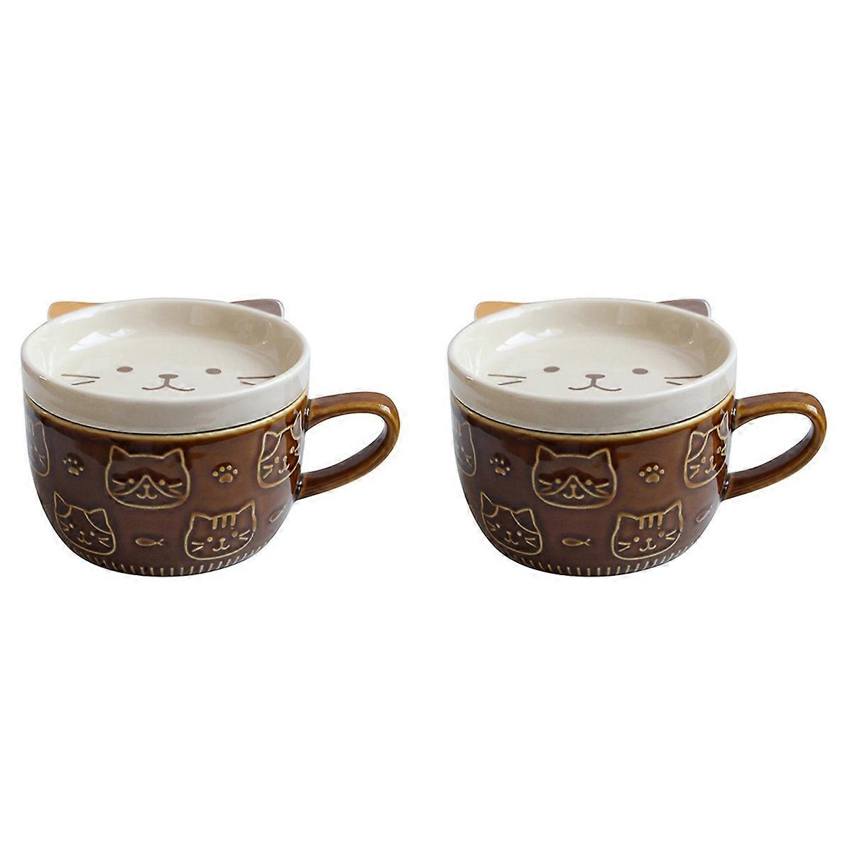 Ceramic Coffee Mugs with Lid (Brown)